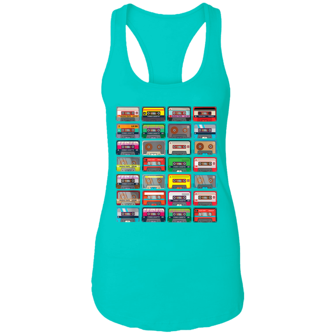 "VINTAGE CASSETTE TAPES" Ladies Ideal Racerback Tank