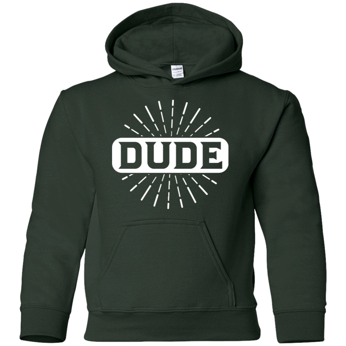 "DUDE" Youth Pullover Hoodie in white print