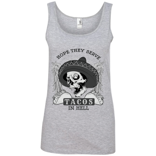 "TACOS IN HELL" Ladies' 100% Ringspun Cotton Tank Top