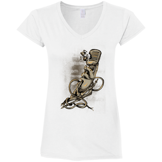 "MICROPHONE FIEND" Ladies' Fitted Softstyle 4.5 oz V-Neck T-Shirt