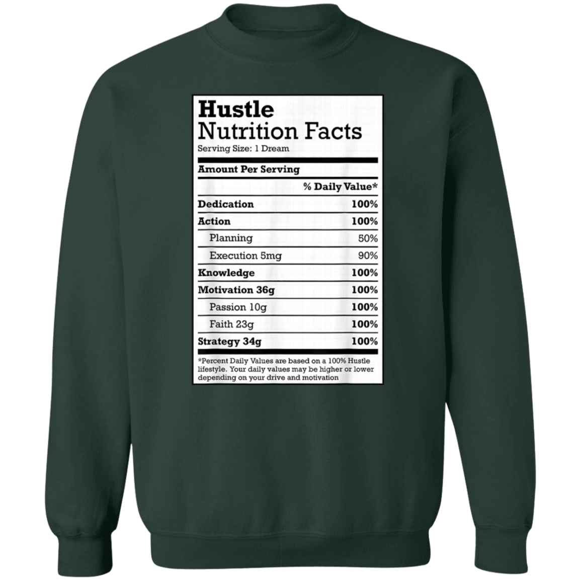 "HUSTLE NUTRITION FACTS" Crewneck Pullover Sweatshirt