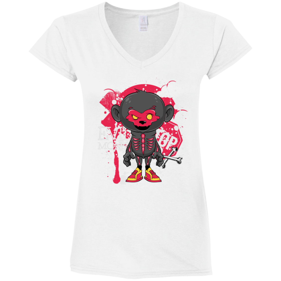 "EVIL MONKEY" Ladies' Fitted Softstyle 4.5 oz V-Neck T-Shirt