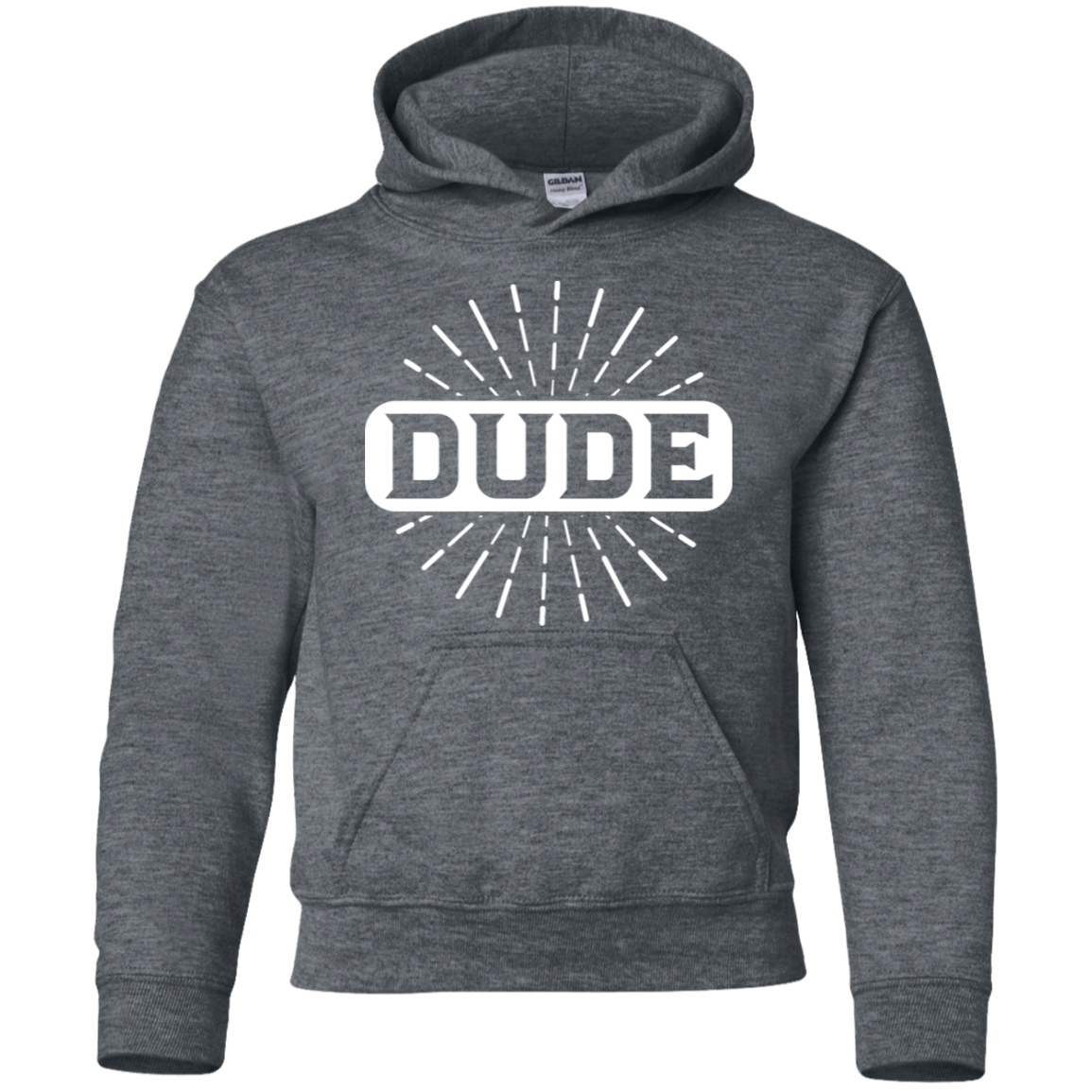 "DUDE" Youth Pullover Hoodie in white print