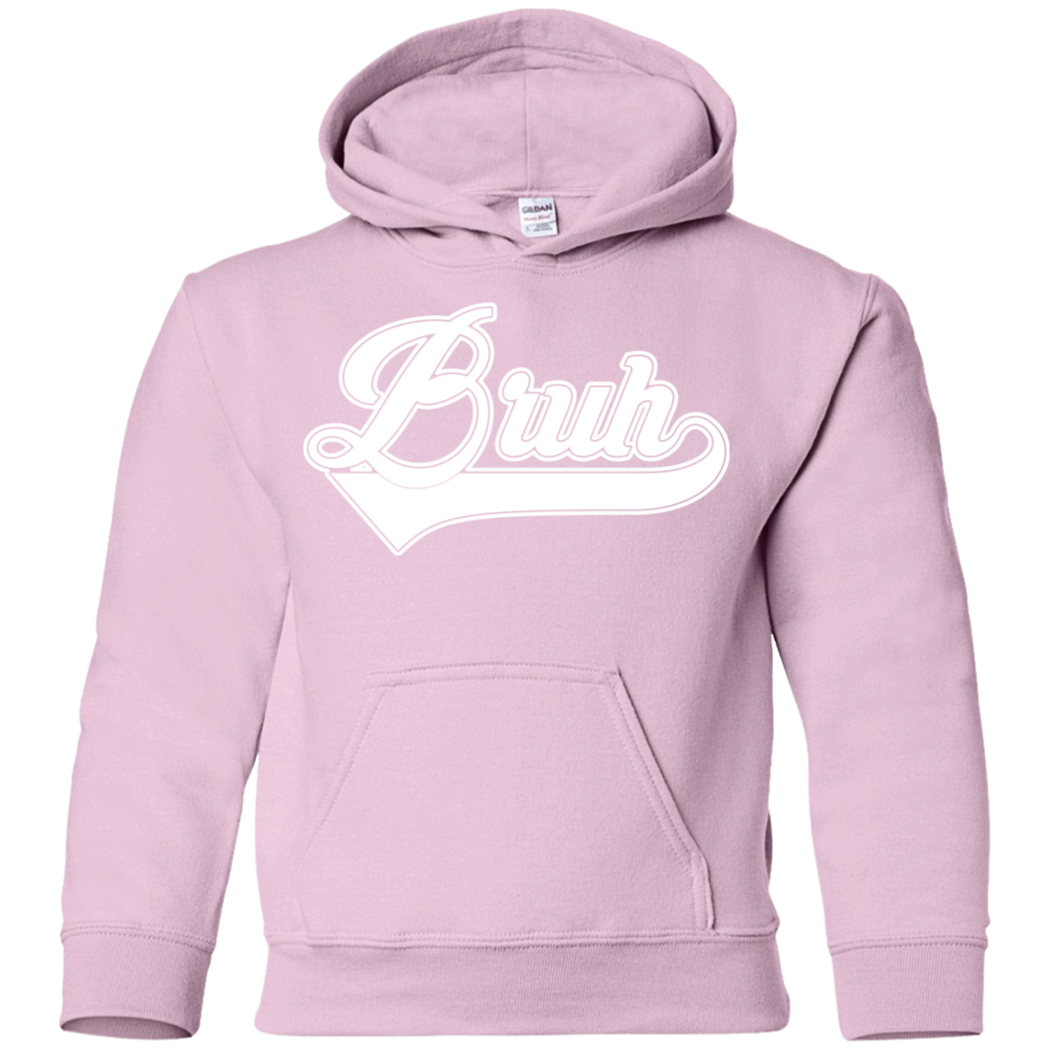 "BRUH" Youth Pullover Hoodie in white print