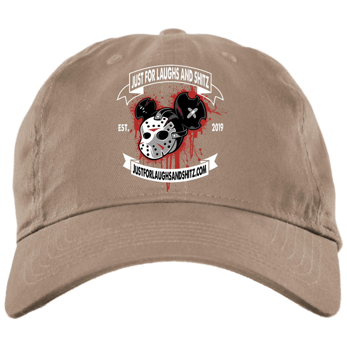 "MICKY MASK" with white banner Brushed Twill Unstructured Dad Cap