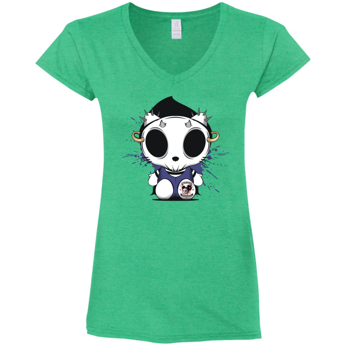 "KITTY SKULL" Ladies' Fitted Softstyle 4.5 oz V-Neck T-Shirt