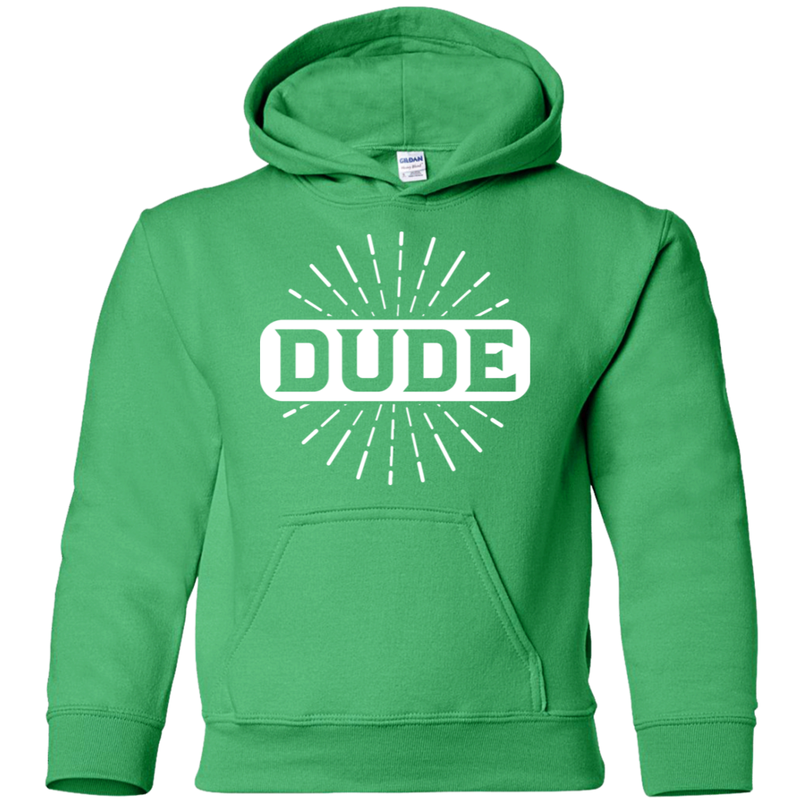 "DUDE" Youth Pullover Hoodie in white print