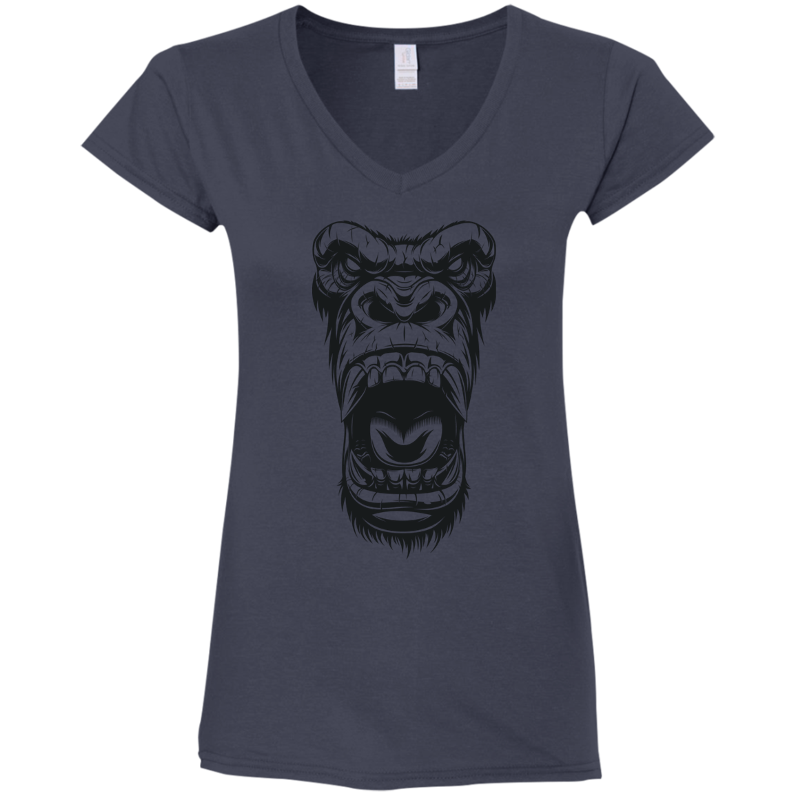 "GORILLA FACE" Ladies' Fitted Softstyle 4.5 oz V-Neck T-Shirt