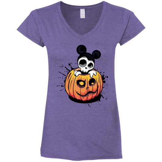 "HALLOWEEN MICKEY" Ladies' Fitted Softstyle 4.5 oz V-Neck T-Shirt
