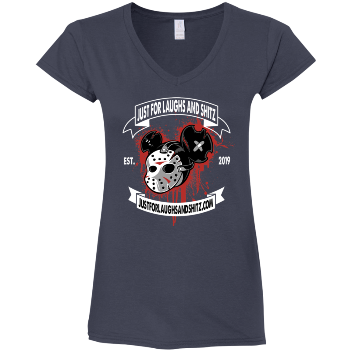 "MICKEY MASK" with white banner Ladies' Fitted Softstyle 4.5 oz V-Neck T-Shirt