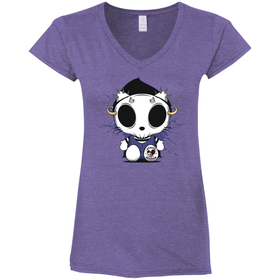 "KITTY SKULL" Ladies' Fitted Softstyle 4.5 oz V-Neck T-Shirt