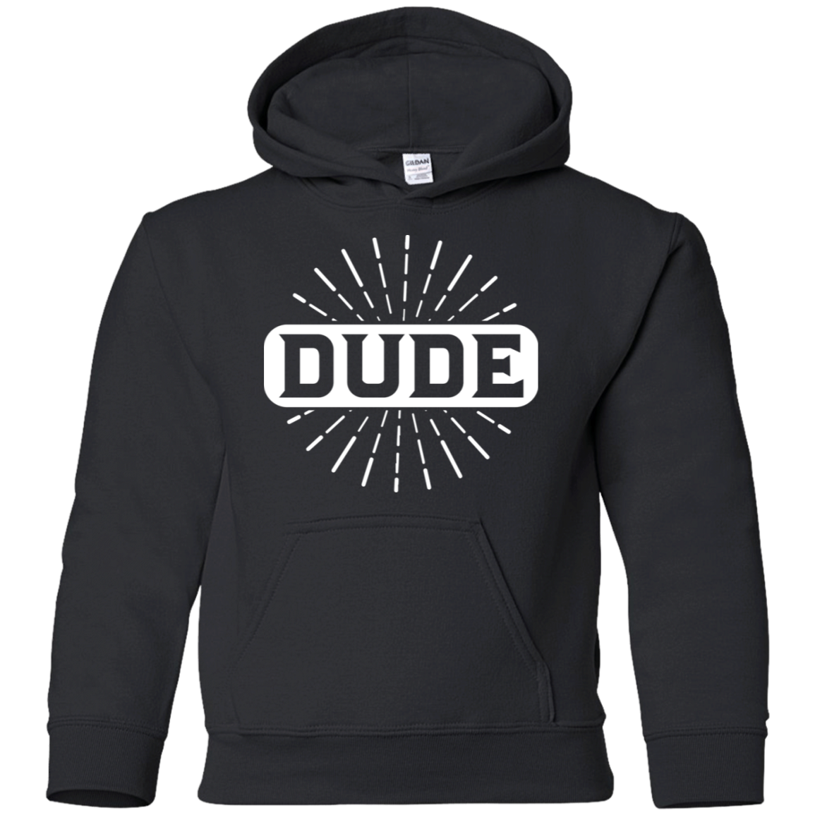 "DUDE" Youth Pullover Hoodie in white print