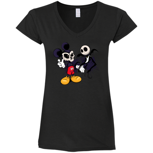 "NIGHTMARE MICKEY" Ladies' Fitted Softstyle 4.5 oz V-Neck T-Shirt