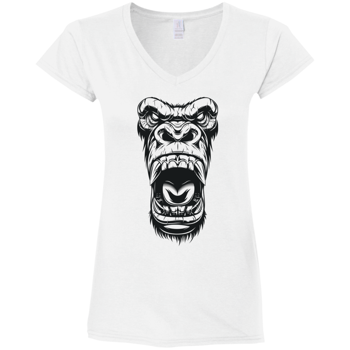 "GORILLA FACE" Ladies' Fitted Softstyle 4.5 oz V-Neck T-Shirt