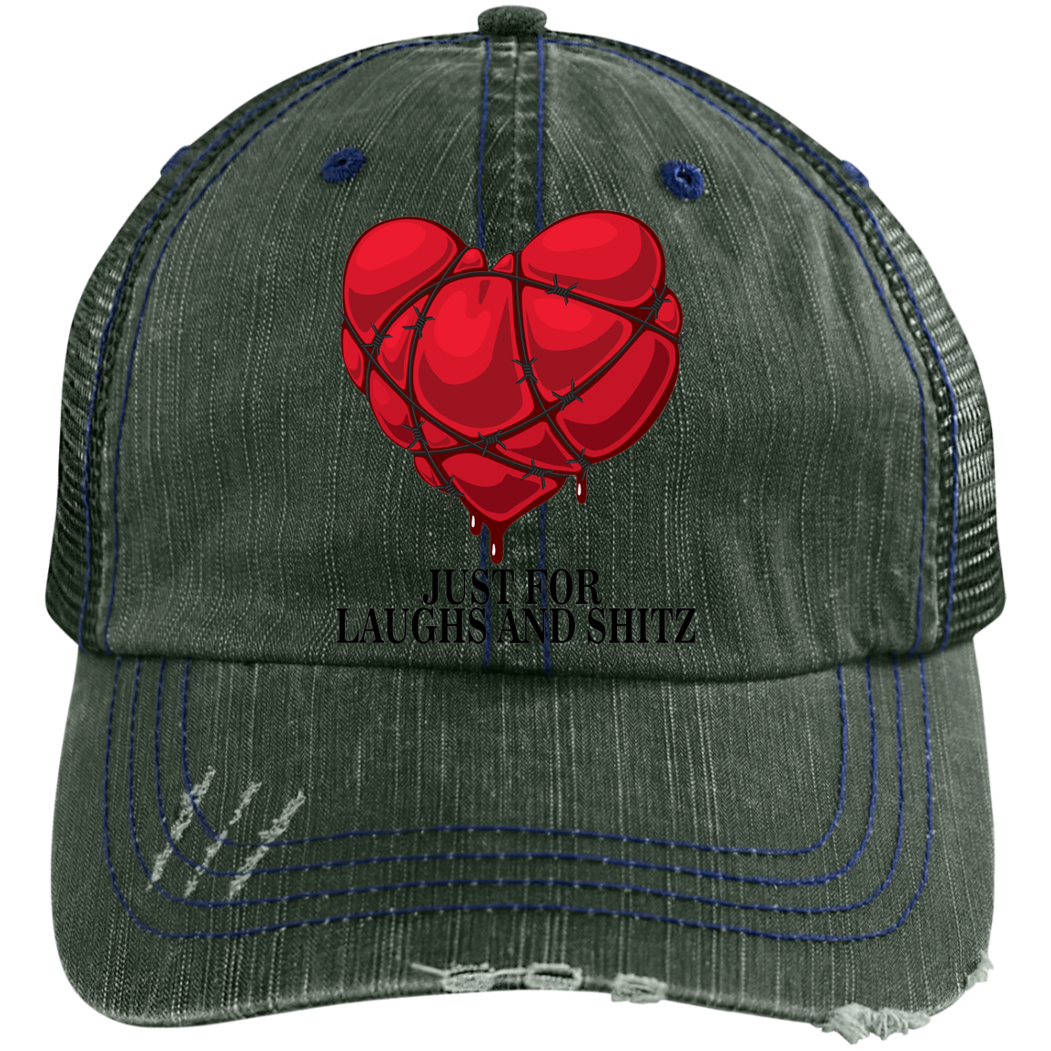 "MY BLOODY HEART" with black print Distressed Unstructured Trucker Cap