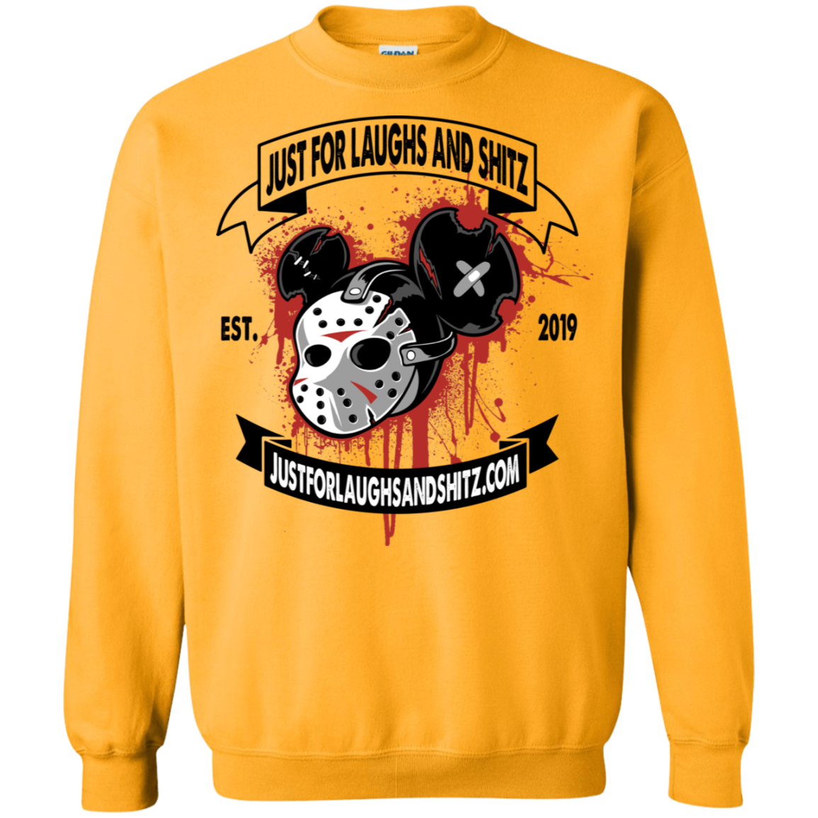 "MICKY MASK" with black banner Crewneck Pullover Sweatshirt  8 oz.