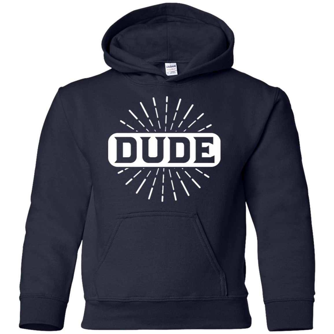 "DUDE" Youth Pullover Hoodie in white print