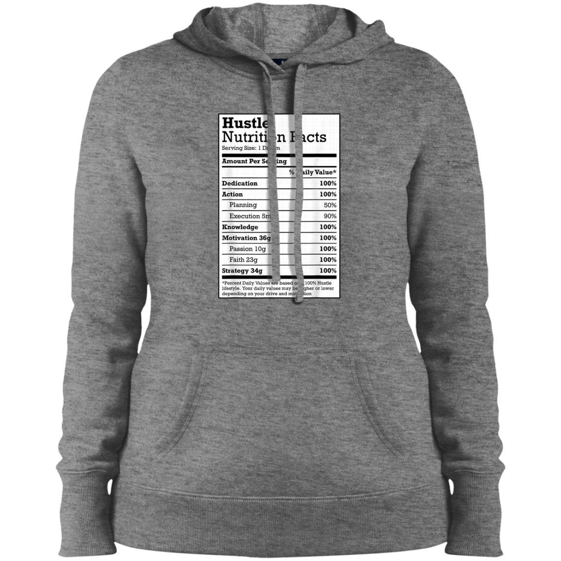 "HUSTLE NUTRITION FACTS" Ladies' Pullover Hooded Sweatshirt