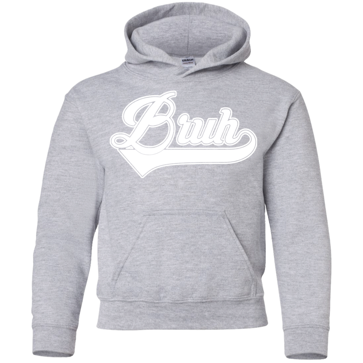 "BRUH" Youth Pullover Hoodie in white print