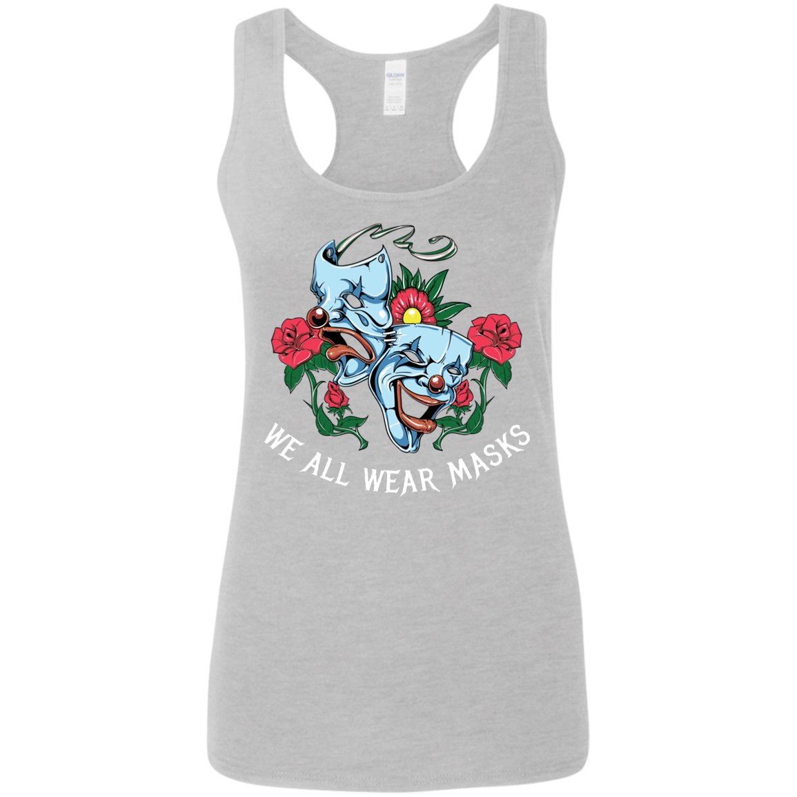 "WE ALL WEAR MASKS" Ladies' Softstyle Racerback Tank