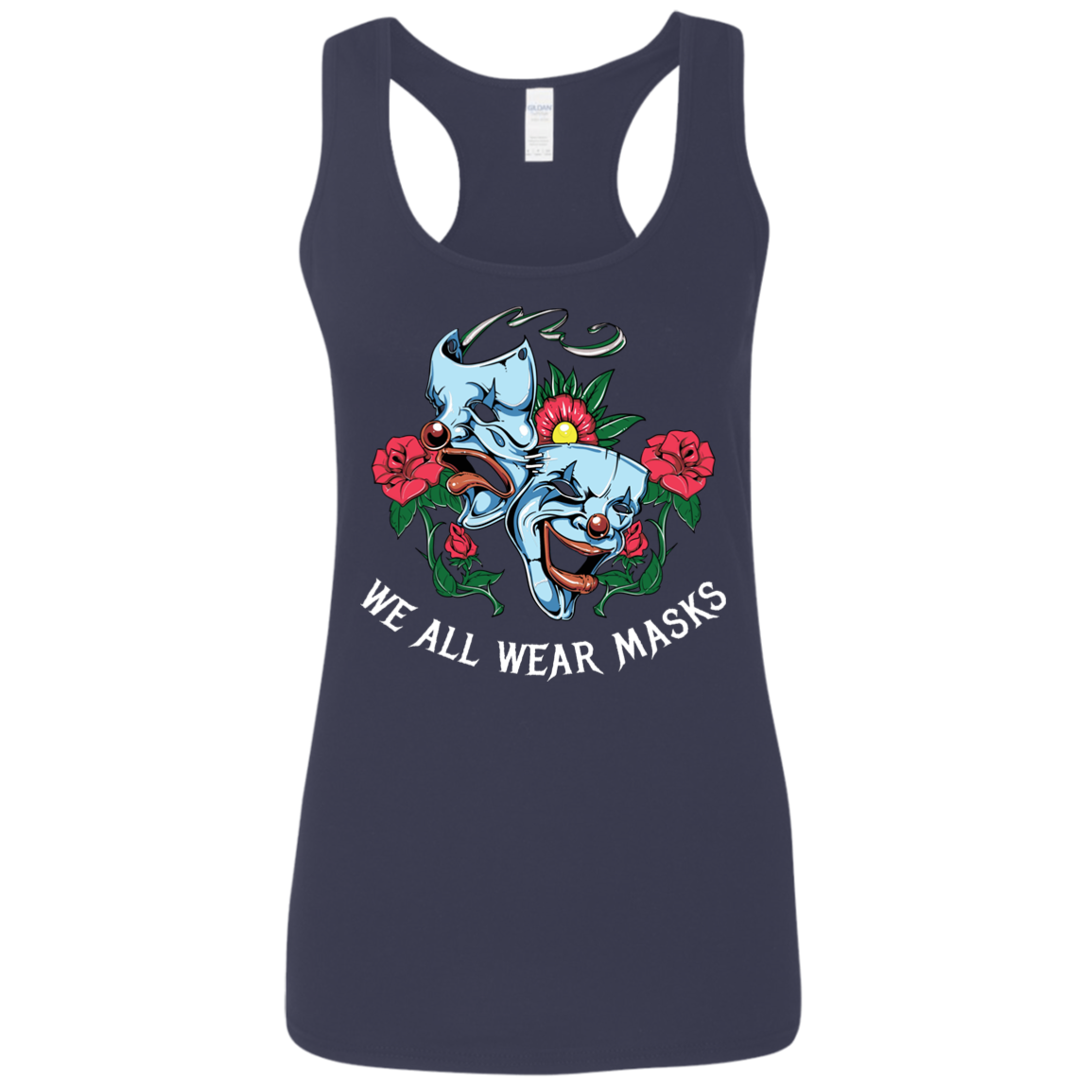 "WE ALL WEAR MASKS" Ladies' Softstyle Racerback Tank