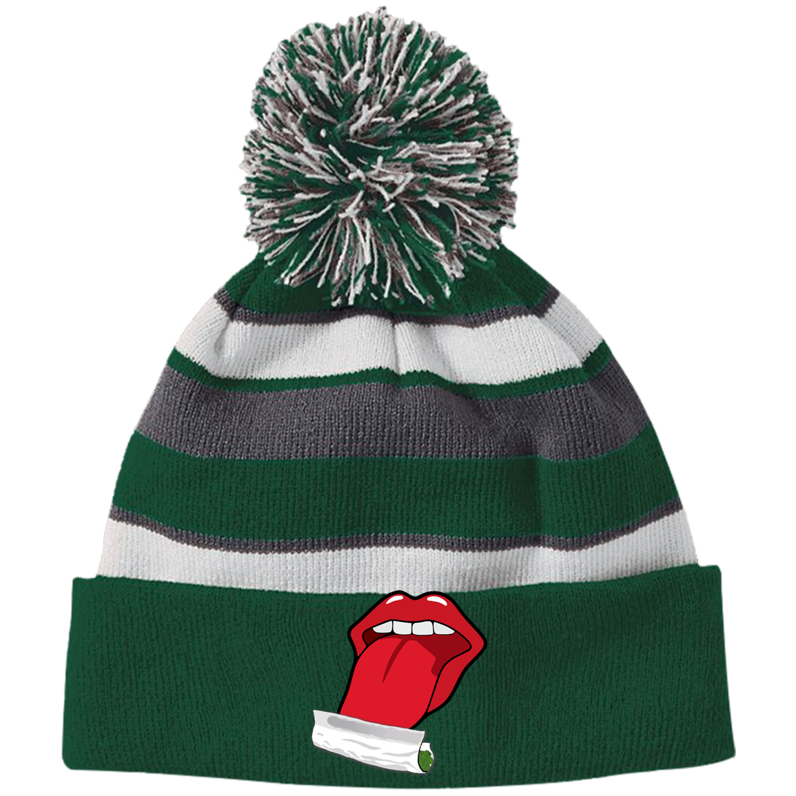 "ROLLING JOINT" Striped Beanie with Pom