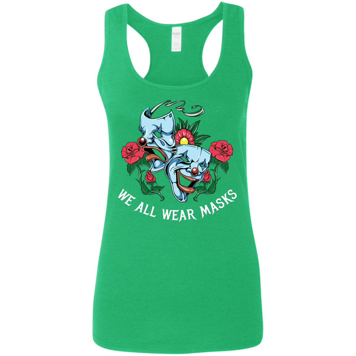 "WE ALL WEAR MASKS" Ladies' Softstyle Racerback Tank