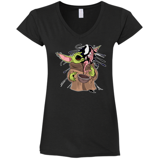 "BABY YODA VENOM" Ladies' Fitted Softstyle 4.5 oz V-Neck T-Shirt