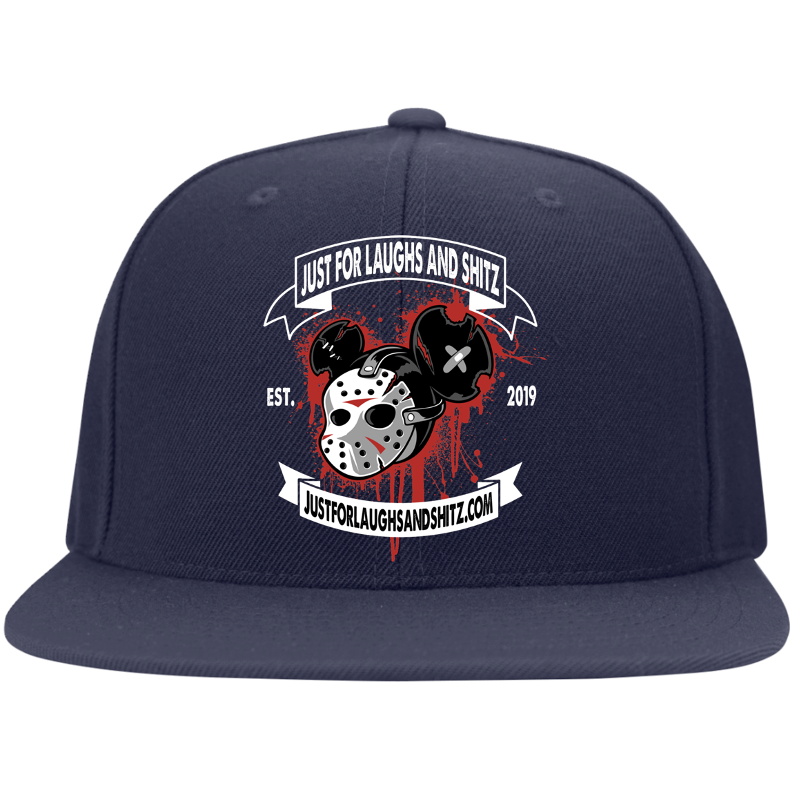 "MICKY MASK" with white banner Flat Bill Twill Flexfit Cap