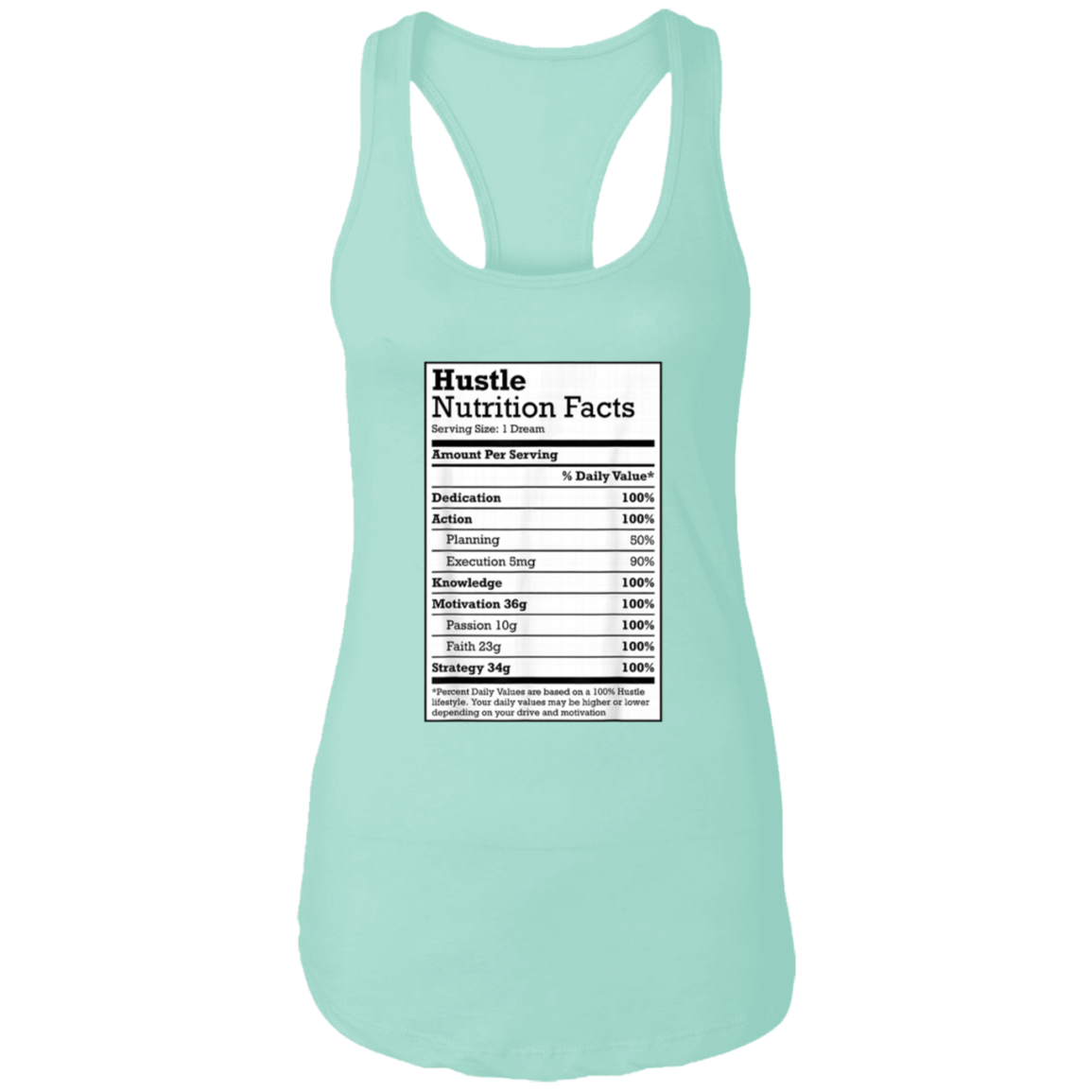 "HUSTLE NUTRITION FACTS" Ladies Ideal Racerback Tank