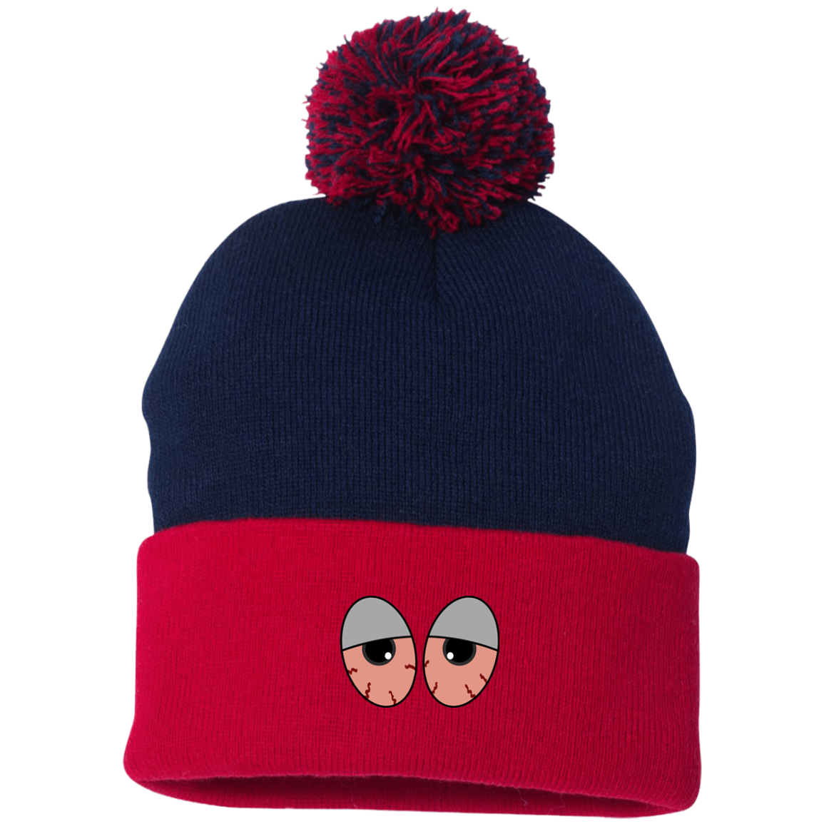 "RED EYES" Pom Pom Knit Cap