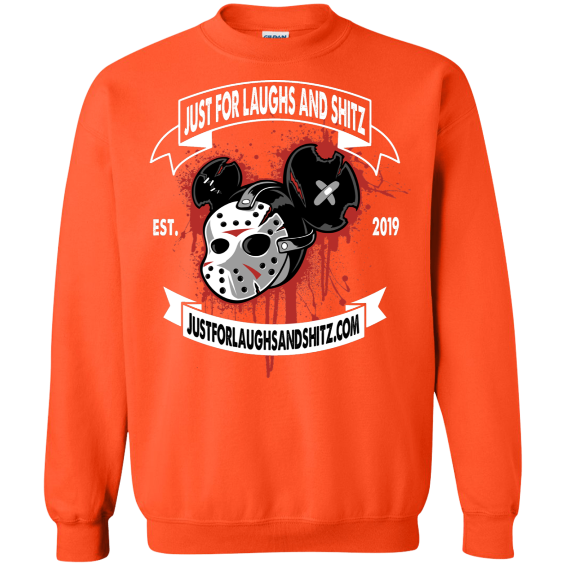 "MICKY MASK" with white banner Crewneck Pullover Sweatshirt  8 oz.