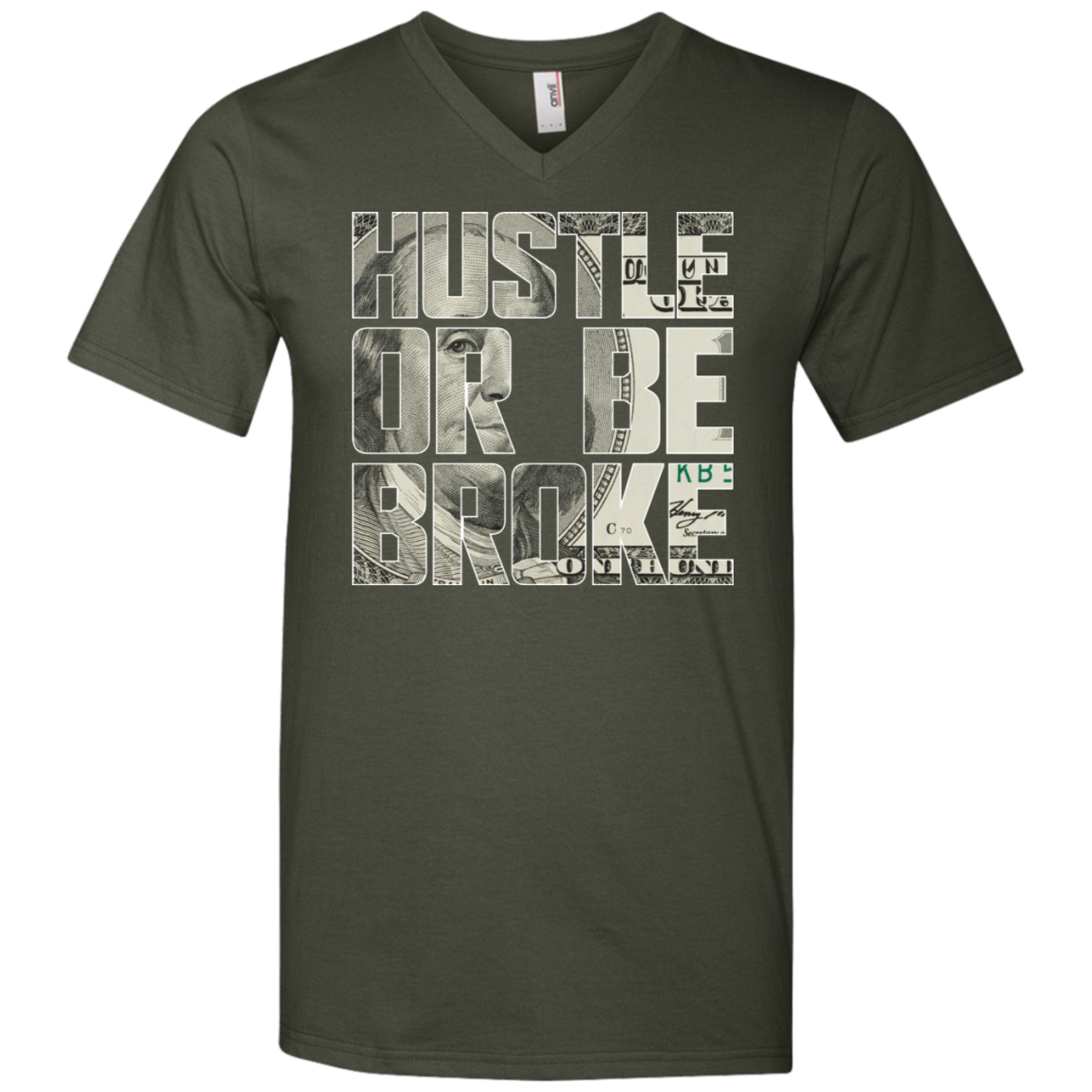 "HUSTLE OR BE BROKE" Men's Printed V-Neck T-Shirt