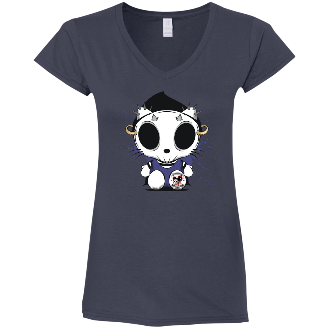 "KITTY SKULL" Ladies' Fitted Softstyle 4.5 oz V-Neck T-Shirt