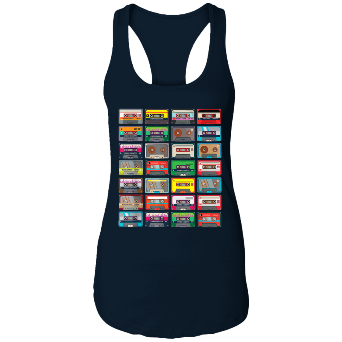 "VINTAGE CASSETTE TAPES" Ladies Ideal Racerback Tank