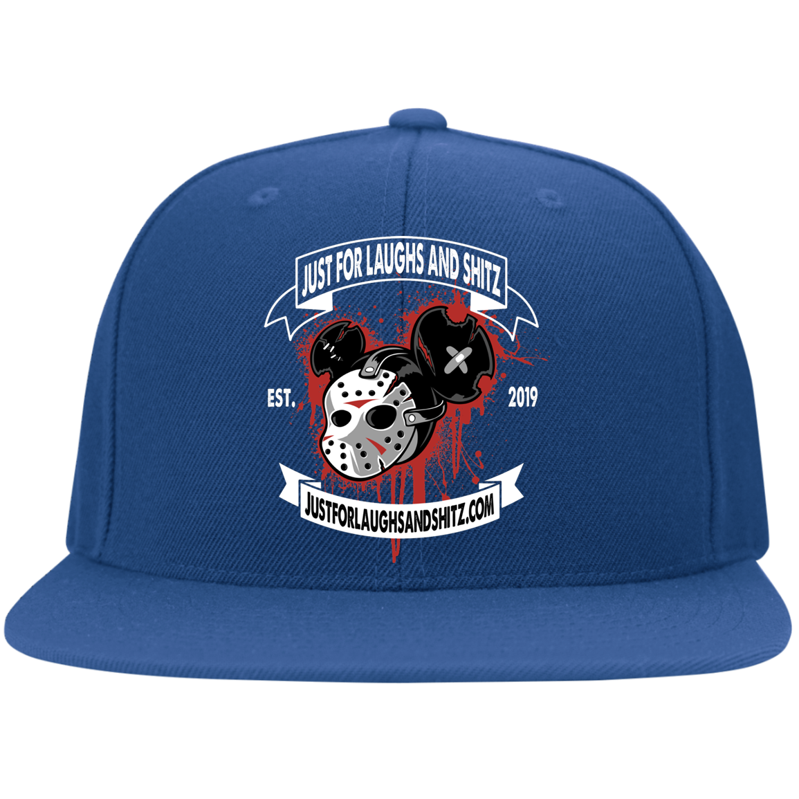 "MICKY MASK" with white banner Flat Bill Twill Flexfit Cap