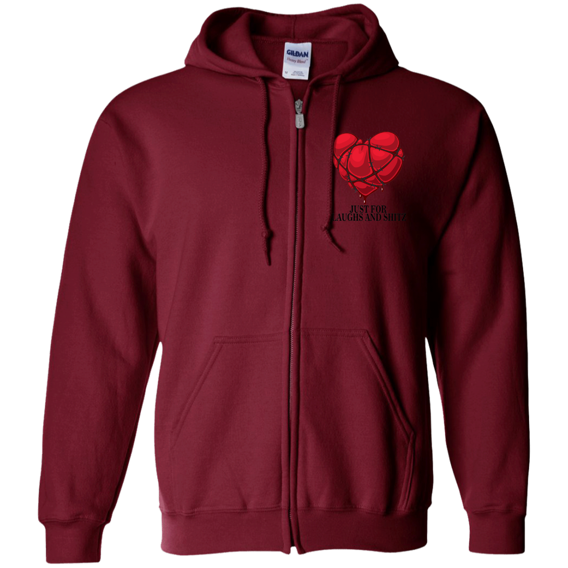 "MY BLOODY HEART" in black print Zip Up Hooded Sweatshirt