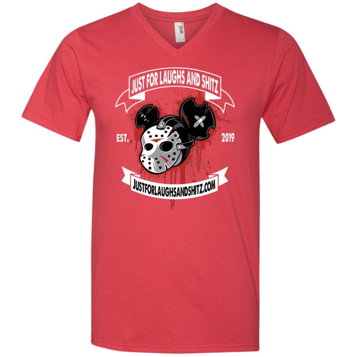 "MICKY MASK" With White Logo Men's Printed V-Neck T-Shirt