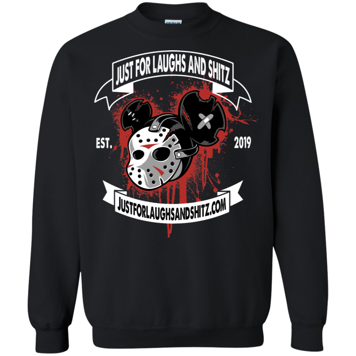 "MICKY MASK" with white banner Crewneck Pullover Sweatshirt  8 oz.