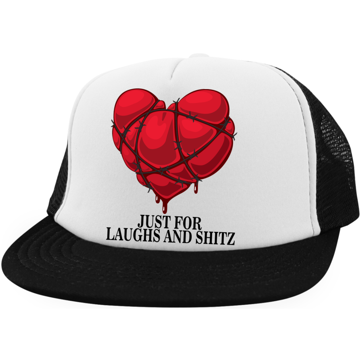 "MY BLOODY HEART" in black print Trucker Hat with Snapback