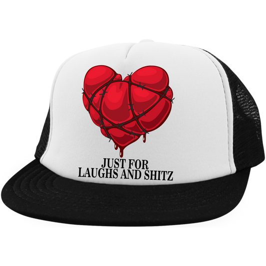 "MY BLOODY HEART" in black print Trucker Hat with Snapback