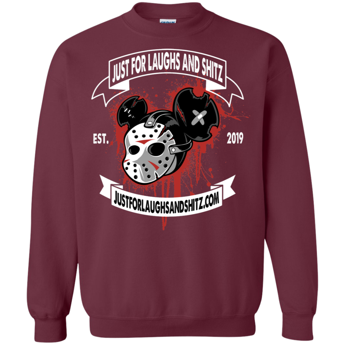 "MICKY MASK" with white banner Crewneck Pullover Sweatshirt  8 oz.