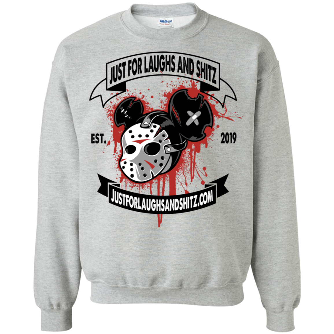 "MICKY MASK" with black banner Crewneck Pullover Sweatshirt  8 oz.