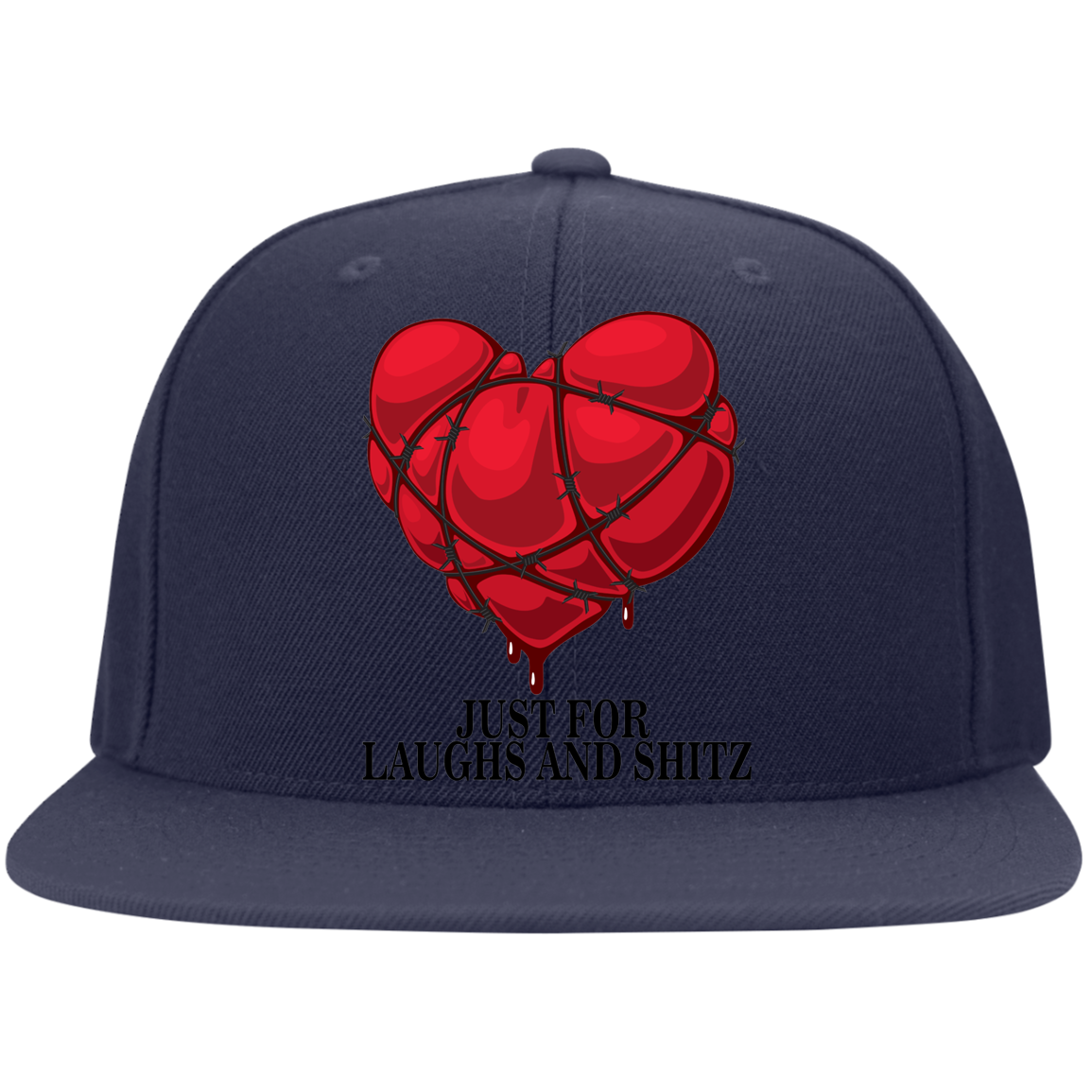 "MY BLOODY HEART" in black print Flat Bill Twill Flexfit Cap