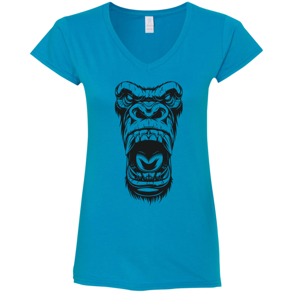 "GORILLA FACE" Ladies' Fitted Softstyle 4.5 oz V-Neck T-Shirt