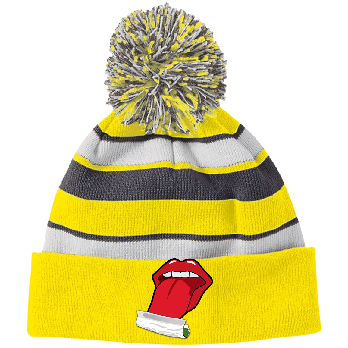 "ROLLING JOINT" Striped Beanie with Pom