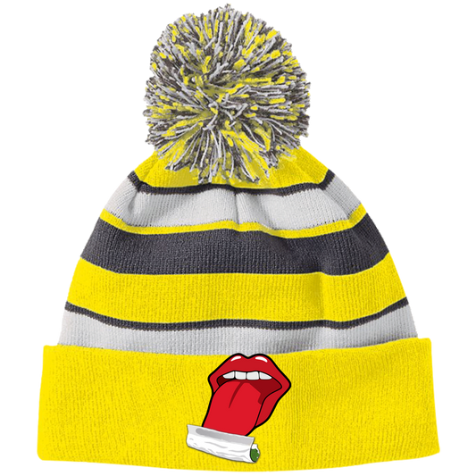 "ROLLING JOINT" Striped Beanie with Pom