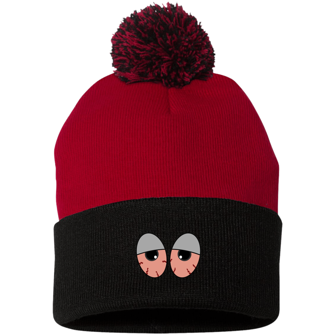 "RED EYES" Pom Pom Knit Cap