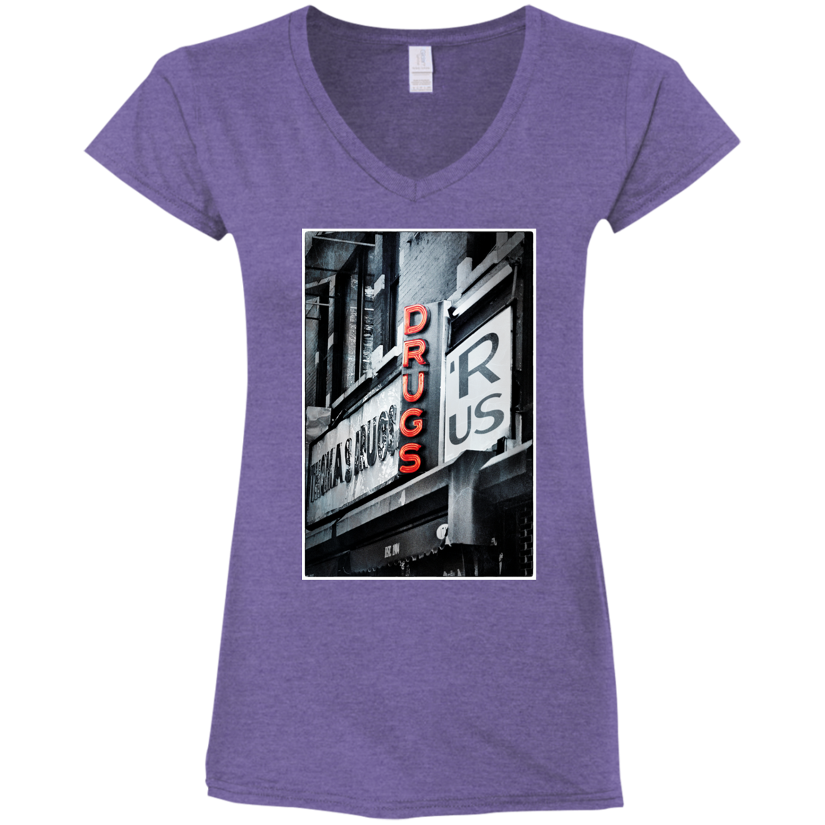 "DRUGS R US" Ladies' Fitted Softstyle 4.5 oz V-Neck T-Shirt