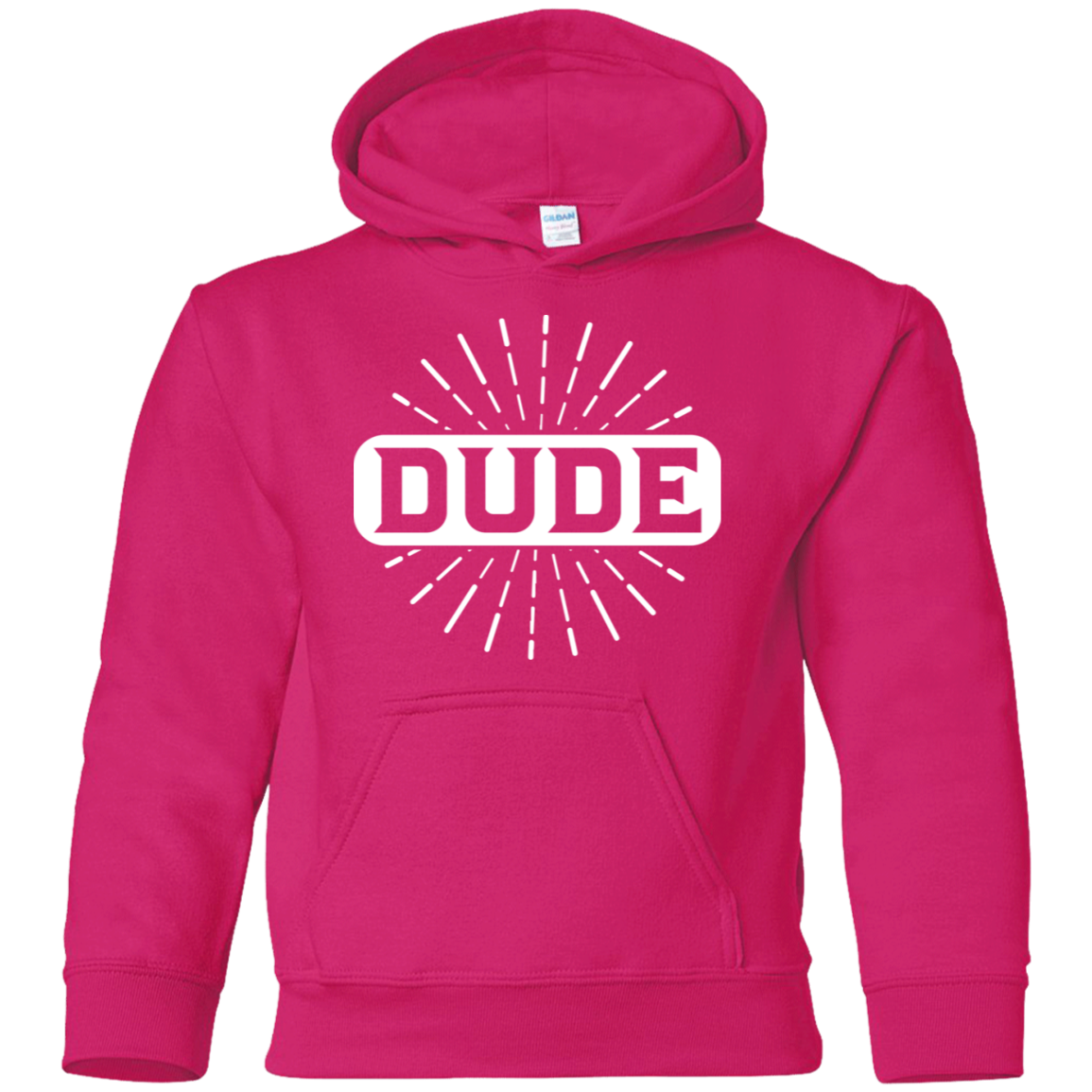 "DUDE" Youth Pullover Hoodie in white print